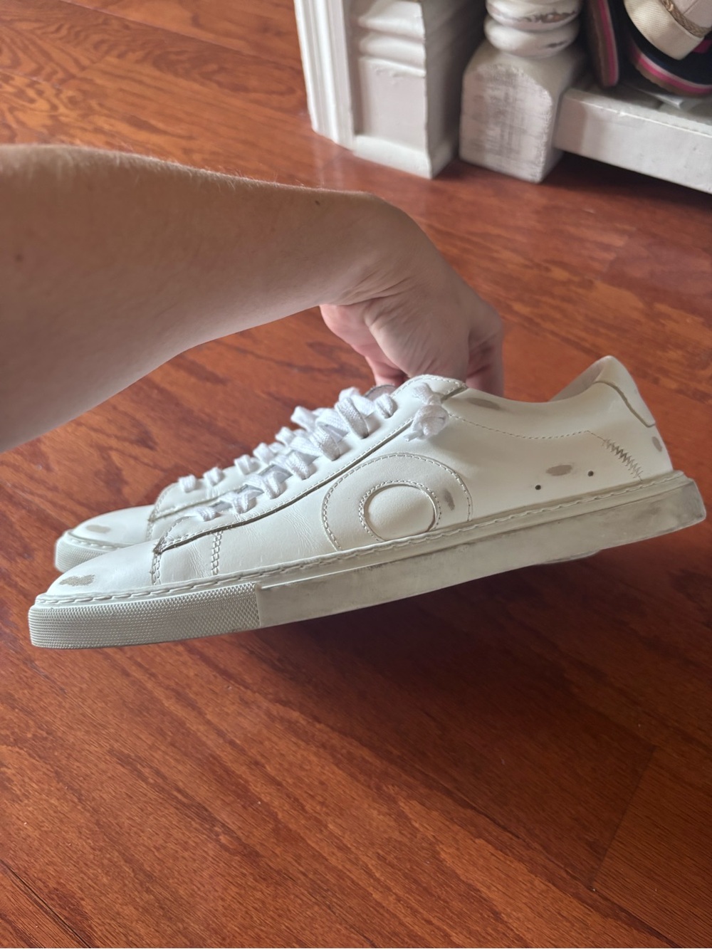 Oliver Cabell Low 1 Unisex White Distressed Shoes
